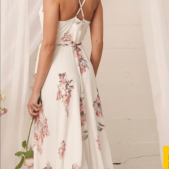 Wore once.  Elegantly Inclined Cream Floral Print Wrap Maxi Dress - Picture 3 of 3